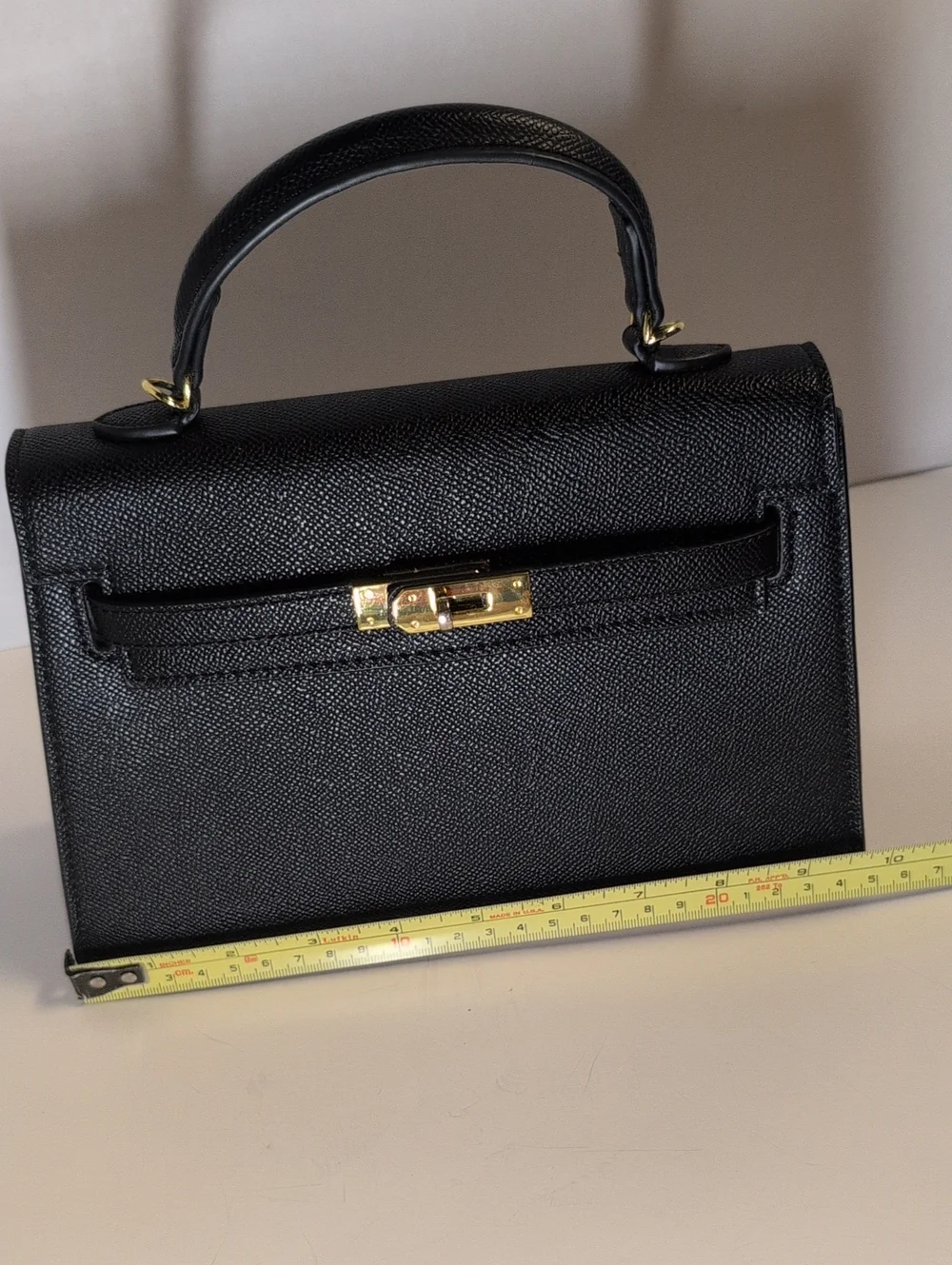 Kelly Inspired Classic Black Top-Handle Vegan Leather Satchel W/ Shoulder Strap